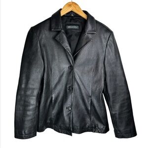 Vtg Whet Blue Womens Leather Jacket Sz XL Button Front Moto